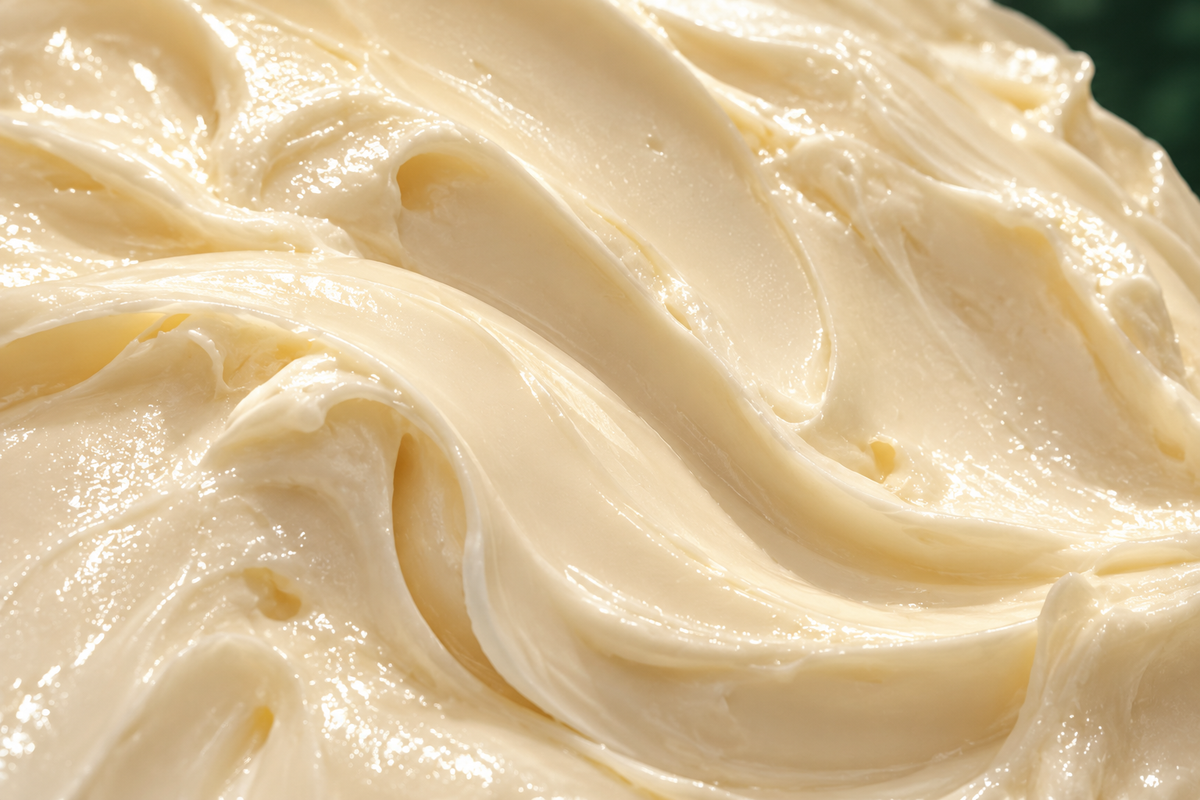An artful close-up of ivory skincare cream with soft flowing folds